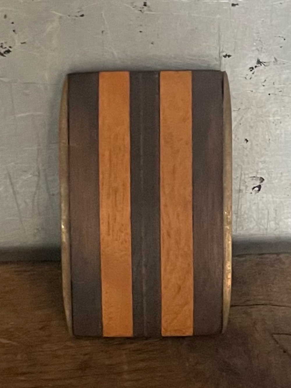 Vintage 70's Brass Belt Buckle Wood Inlay